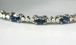 5.50CT Oval Cut Simulated Sapphire &amp; Diamond Bracelet 925 Silver Gold Plated - £166.17 GBP