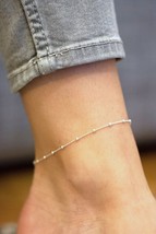 Silver Anklet Ankle Bracelet 9-11&quot; Italian 925 Sterling Silver ball cz chain new - £8.60 GBP