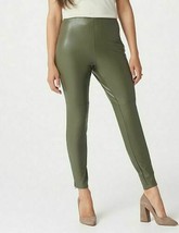 Sz 2 Army Green Faux Leather Leggings Pants Zipper Ankle Detail Lisa Rin... - $18.88