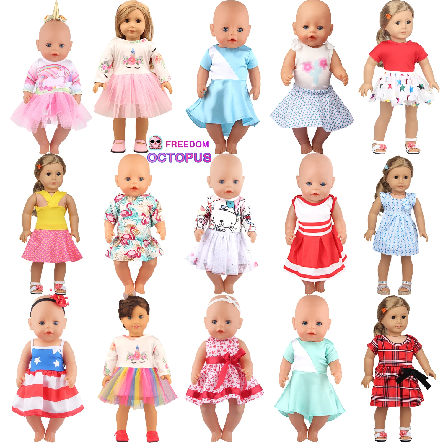 43Cm Baby New Born&amp;18 Inch American Doll Clothes Dress Cute Star Unicorn... - $9.01+