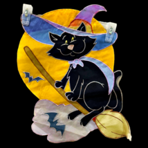 Halloween Applique Garden Flag Black Cat Witch on Broom Bats Moon 13 x 17 Inch - £5.42 GBP