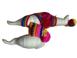 Handmade Collectable Peruvian Llama Figure Colorful Yarn Pom Poms - $24.74