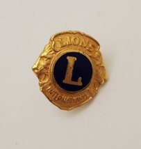 Lions Club International Lapel Hat Vest Pin Goldtone &amp; Navy Logo Tie Tack - $16.63