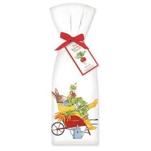 Set of Two Easter Bunny Rabbit In Red Garden Wheelbarrow Flour Sack Towel Cotton - £19.34 GBP