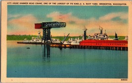 Vtg Postcard Huge Hammer Head Crane, US Navy Yard, Bremerton WA, PM 1943 - £5.40 GBP