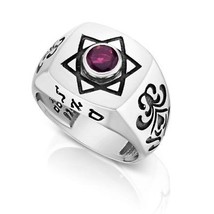 Kabbalah Profusion Ring with Magen David and Garnet Stone Silver 925 Tal... - $85.14