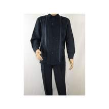 Men Silversilk 2pc Fancy walking leisure suit Italian woven knits 4411 Navy Blue image 10