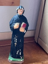 Vintage Monk in Black Garb Holding Rosary &amp; Red Bible Chalkware Religiou... - $9.49