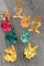 Multi-Color See Through Transparent Hard Plastic Lot Of 9 Rabbits &amp; Bunnies - £8.54 GBP