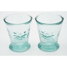 Hand-crafted Green Glass Tumblers 7 oz Tuscan Sun Embossed Set of 2 Spain - £13.24 GBP