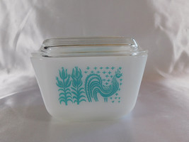 Pyrex Butterprint Turquoise 1.5 Cup Refrigerator Bin with Lid # 22996 - £19.37 GBP