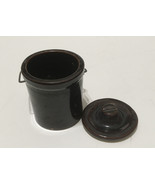 Vintage stoneware small brown crock cheese jar with wire bale lid countr... - $27.06 CAD