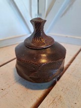 Small Rounded Stoneware Pottery Lidded Trinket Vase/Jar Brown Glaze Sign... - £14.99 GBP