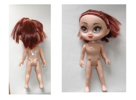 Fashion doll 5in large head huge eyes auburn hair closed mouth red lips ... - $170.87 MXN