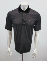 Champion Men&#39;s Black Striped Polo Shirt Size Large Polyester Short Sleeve - £8.67 GBP