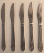Vintage ABC Stainless Japan Floral Tip Scroll Band 5 Dinner Knives 8.25&quot; - $33.65 CAD
