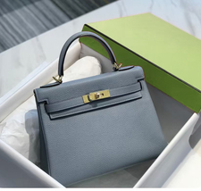 high quality handmade kelly bag blue 28cm togo bag leather women handbag - $330.00