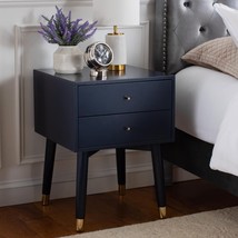 Safavieh Home Collection Lyla Mid Century Retro Gold Cap Navy Blue Nightstand - £171.24 GBP