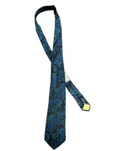 Littons Monsieur Bernard Men&#39;s Tie 100% Silk Black with Blue Green Paisley - £11.86 GBP