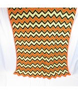 Vtg 1970s Orange Yellow Brown Handmade Crocheted Chevron Afghan Throw 76... - £22.33 GBP