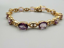 8Ct Oval Cut Simulated Amethyst Bracelet Gold plated 925 Silver - £134.69 GBP