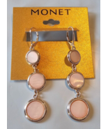 Monet Gold Lever Back Earrings Pink Triple Dangle Flat 2 3/4 Inch New - $17.87 CAD