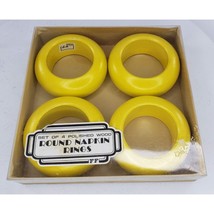 FItz &amp; Floyd Round Napkin Rings Set of 4 Polished Wood Yellow Vintage Japan MCM - £27.88 GBP