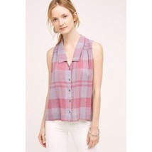 HOLDING HORSES Womens Top Plaid Button Down Sleeveless Shirt Pink/Purple Size 4 - £10.73 GBP