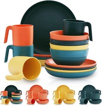 Plastic Dinnerware Set For 4 Modern Plates Salad Bowls Mugs Unbreakable ... - £39.42 GBP