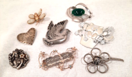 Brooch Pin Jewelry Lot Of 8 Vintage Unique silvertones - £26.06 GBP