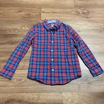 Janie &amp; Jack Boys Red Blue Plaid Long Sleeve Button Up Shirt Size 6 Small - £22.15 GBP