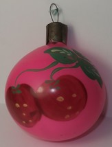 Rare Christmas Ornament USSR Russian Soviet Vintage Pink Glass Ball Cherries Art - £79.12 GBP