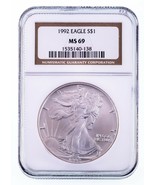 1992 $1 Silver American Eagle Graded by NGC as MS-69 Bright White, No Spots - $119.64 CAD