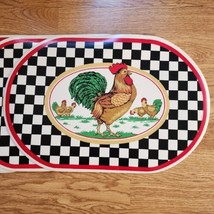 Vintage Rooster Placemats Set Of 5 Farmhouse Decor Chicken Checkered  - £11.06 GBP