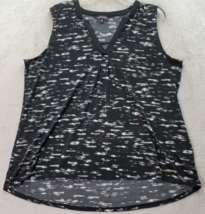 Ellen Tracy Tank Top Women&#39;s XL Black Geo Print Polyester Sleeveless V Neck Logo - £16.17 GBP