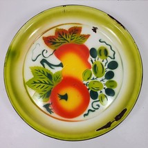 Vintage 1970s Metal Enamel Distressed Serving Tray 16 Inch Round - $19.43