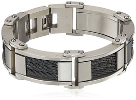 Men&#39;s Stainless Steel Cable Inlay Link Bracelet, 8.5-Inch (22.4mm) White/Black - £152.30 GBP