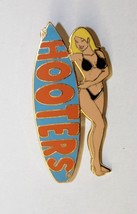 Hooters Surfer Girl Blonde Light Blue Surfboard Black Bikini Swim Suit Pin - £11.95 GBP