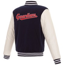 MLB Cleveland Guardians Reversible Fleece Jacket PVC Sleeve Embroidered Logos JH - £110.93 GBP