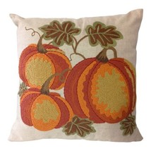 Pier 1 Imports Throw Pillow Pumpkin Embroidered Accent Harvest Fall Leaves 15x15 - £29.25 GBP