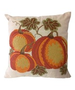 Pier 1 Imports Throw Pillow Pumpkin Embroidered Accent Harvest Fall Leav... - £28.78 GBP