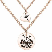 Mother Daughter Necklaces Set Stamped Dandelion Seed Jewelry Rose Gold Steel 2pc - £25.56 GBP