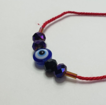 Evil Eye Red String Good Luck Protection Bracelet Kabbalah &amp; Purple Crystals - £7.74 GBP