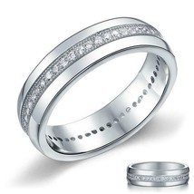 Men&#39;s Wedding Band 925 Sterling Silver Created Diamond Ring 14k White Gold Over - £67.48 GBP