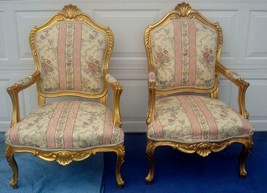 2 Italian / French Provincial Arm Chairs With Fabric Floral Material - £989.01 GBP