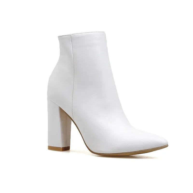  Heel Square Toe Martin Boots Leather Side Zip Booties White Chelsea Botas Femin - £241.62 GBP