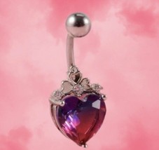 Heart Belly Bar / Belly Ring - Body Piercing Jewellery - Rainbow Quartz ... - £9.50 GBP