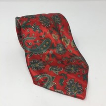 VTG Rene Chegal Red Green Paisley Tie Hand Made Dress Necktie - $27.71