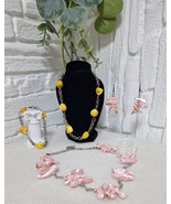 Vintage Jewelry Sets: Pink Baroque Pearl Necklace Earrings + Yellow Ambe... - $65.78 CAD