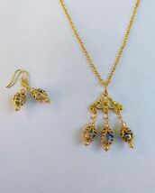 Gold set Victorian jewelry set filigree gold set necklace and earrings B... - $52.00